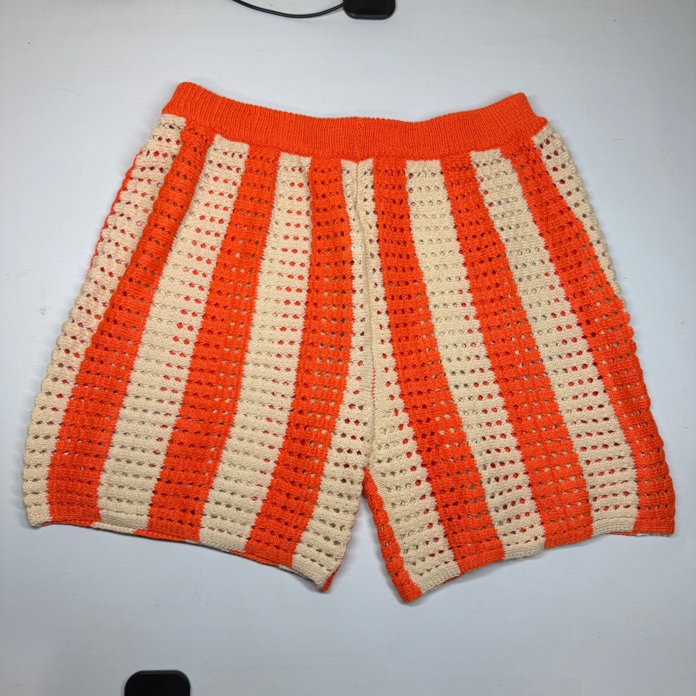 Orange Cream‎ Striped Crochet Knit Cardigan & Shorts Set Beach Resort L Festival - Picture 5 of 13